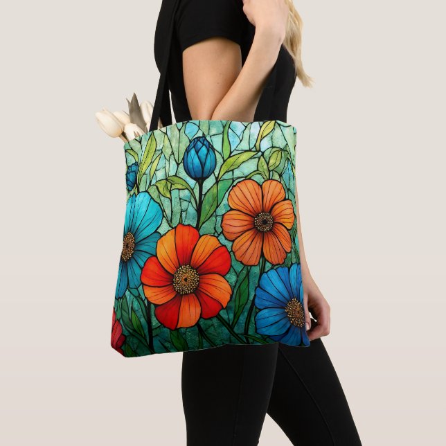 Färgfyllda glasblommor tygkasse (Närbild)
