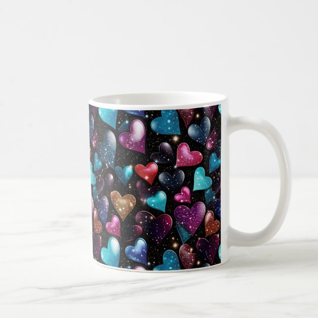 Färgfyllda glitterhjärtan mönster kaffemugg (Höger)
