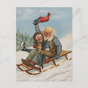 Färgfyllda gnomer i vintagen på ett styrkort vykort