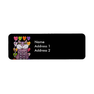 Färgfyllda godis Hearts Lycklig Lila Cat Black Returadress Etikett