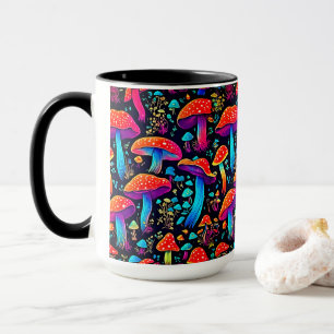 Färgfyllda Groovy Bioluminescens Svampar Mugg