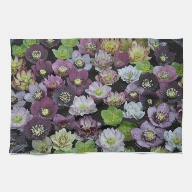 Färgfyllda hellebore-blommor kökshandduk (Horisontell)