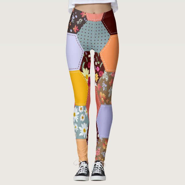 Färgfyllda hexagonfläktar med slutpunkt leggings (Framsida)