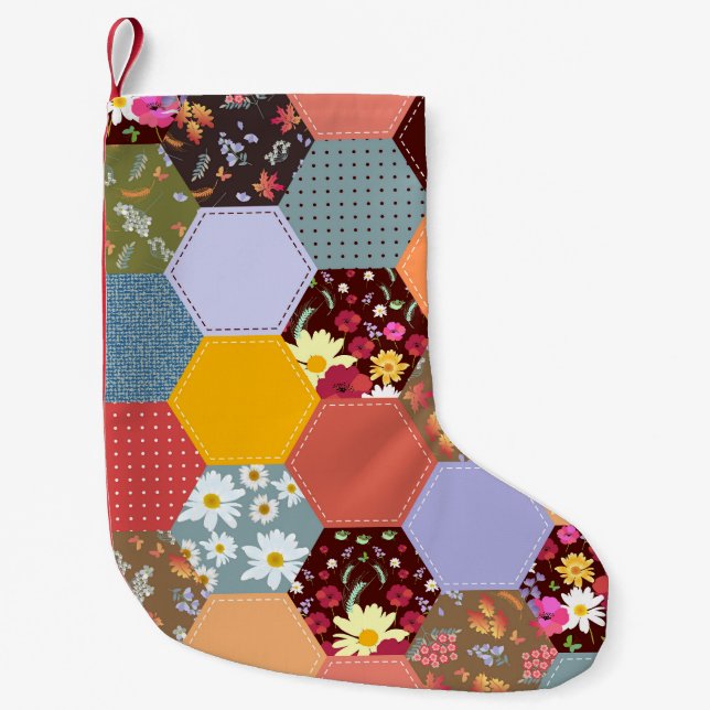 Färgfyllda hexagonfläktar med slutpunkt liten julstrumpa (Framsidan)
