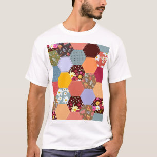 Färgfyllda hexagonfläktar med slutpunkt t shirt