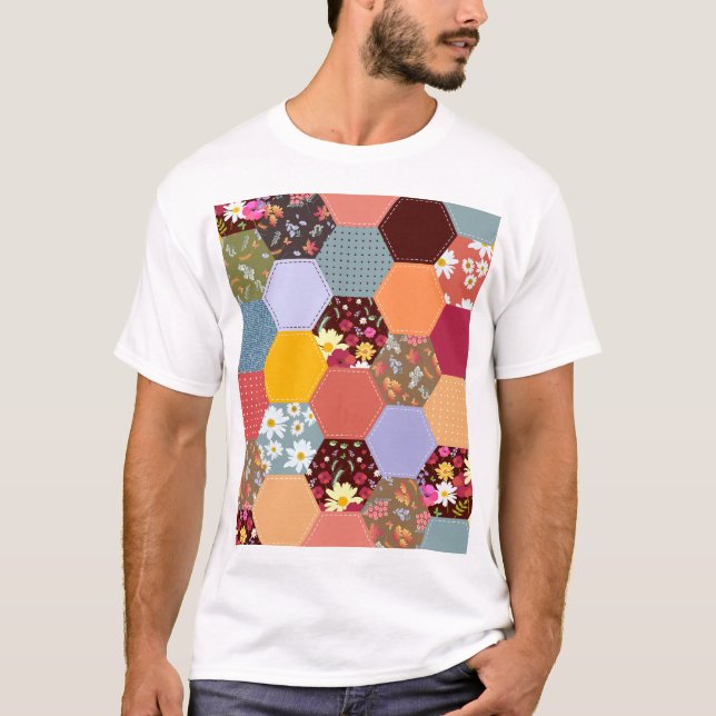 Färgfyllda hexagonfläktar med slutpunkt t shirt (Framsida)