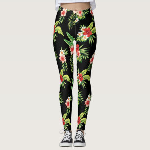 Färgfyllda Hibiscus Blommor utan sjölösa Mönster Leggings