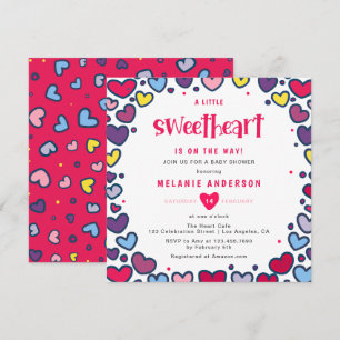 Färgfyllda hjärtan - en liten babyskugga. inbjudningar