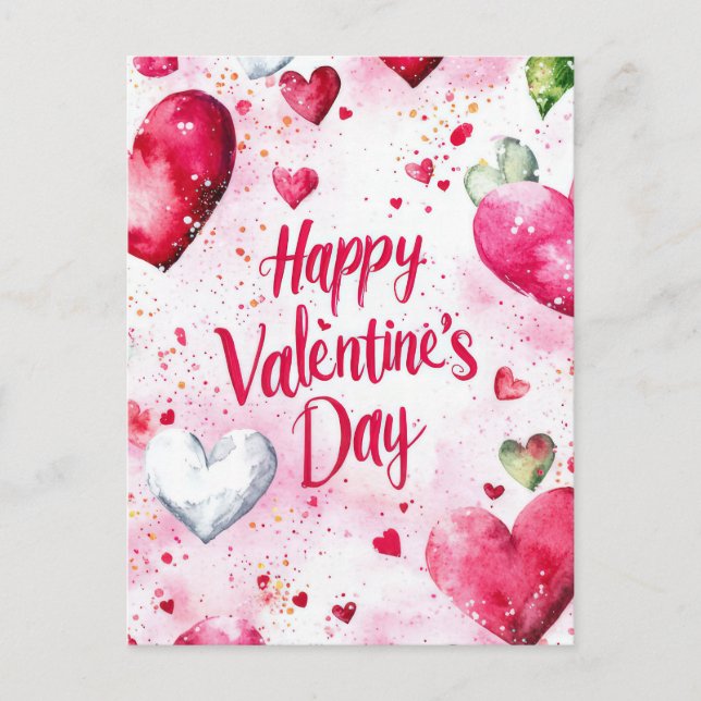 Färgfyllda hjärtan Valentinas Hälsning Vykort (Framsida)