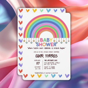 Färgfyllda hörn möts med Retro Rainbow Baby Shower Inbjudningar