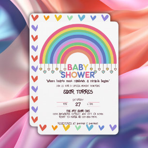 Färgfyllda hörn möts med Retro Rainbow Baby Shower Inbjudningar