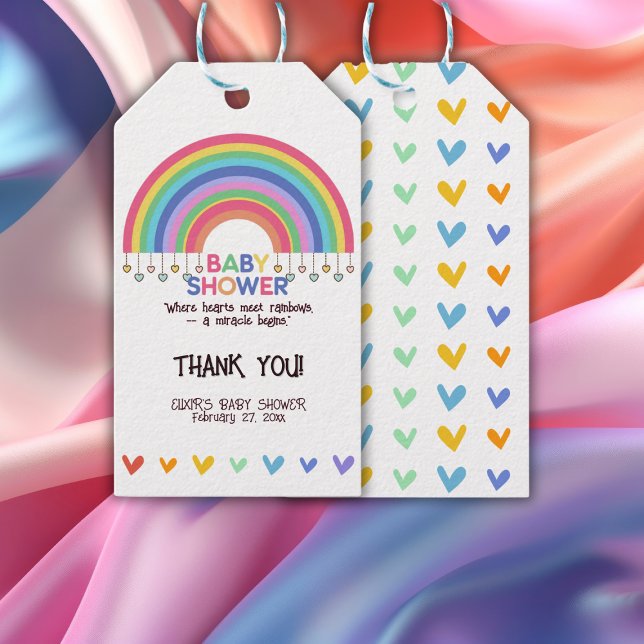 Färgfyllda hörn möts med Retro Rainbow Baby Shower Presentetikett (Skapare uppladdad)