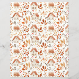 Färgfyllda hus, löv mönster-skräpbok papper