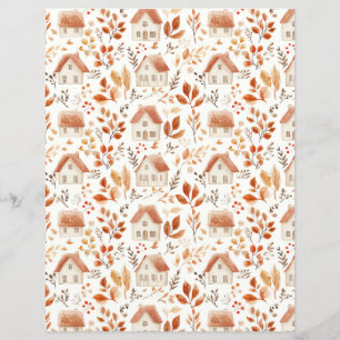 Färgfyllda hus, löv mönster-skräpbok papper