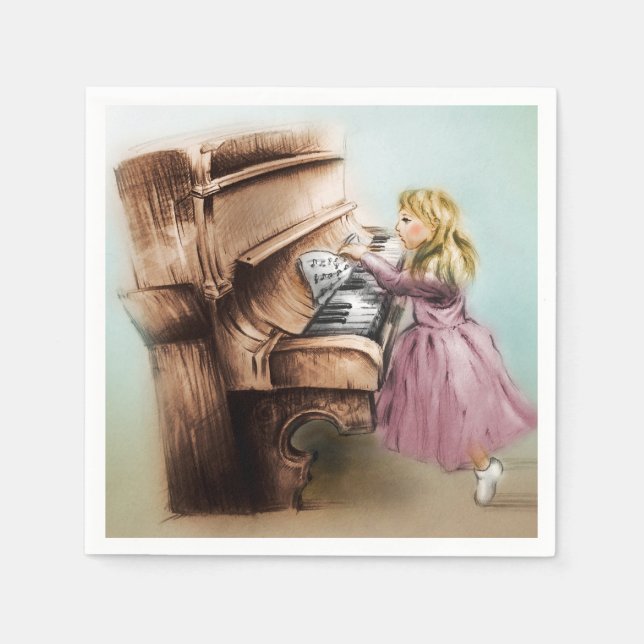 Färgfyllda illustrerade blöjor - Piano Girl Pappersservett (Framsidan)