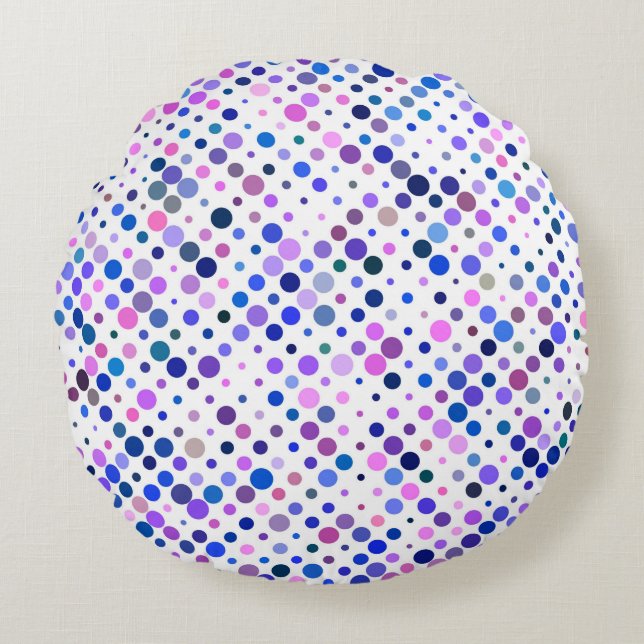 Färgfyllda, indigo-, Lila- och blå punkter Rund Kudde (Framsidan)