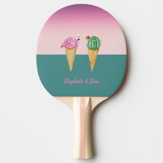 Färgfyllda iskrämer Cones Cactus Rosa Flamingos Pingisracket (Framsidan)