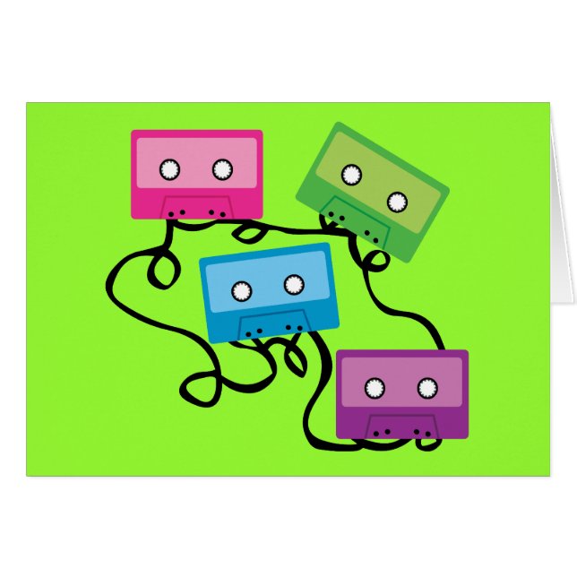 Färgfyllda kassettband hälsningskort (Framsidan Horizontal)