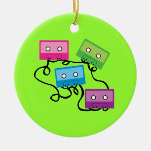 Färgfyllda kassettband julgransprydnad keramik