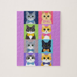 Färgfyllda katter med Bow Ties Grid Jigszle Puzzle Pussel