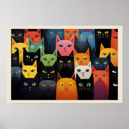 Färgfyllda katter med färgstark katthöjd poster
