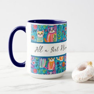 Färgfyllda katter och blommor Whimsical Birthday Mugg