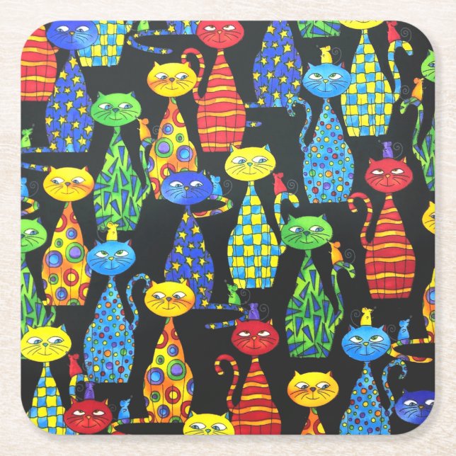 Färgfyllda katter och möss underlägg papper kvadrat (Framsidan)