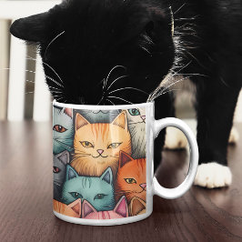 Färgfyllda katter Whimsical Doodle Kaffemugg