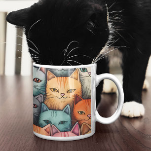 Färgfyllda katter Whimsical Doodle Kaffemugg