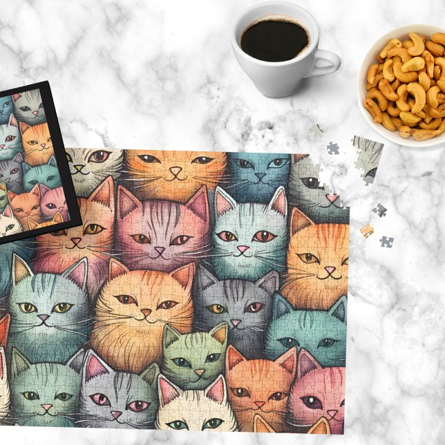 Färgfyllda katter Whimsical Doodle Pussel (This whimsical colorful cats puzzle is purr-fect for anyone who loves cats or quirky modern art.)