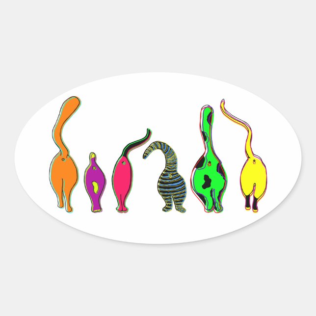 Färgfyllda kattknölar ovalt klistermärke (Framsida)
