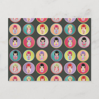 Färgfyllda Kokeshi Dolls Vykort