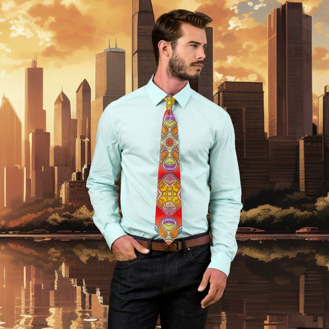 Färgfyllda konstlästa glasfantasplattor slips (Tie with a colorful artistic design inspired by leaded glass. For Christmas or other occasions)