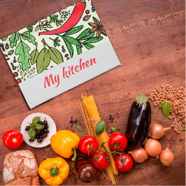 Färgfyllda kryddor mönster namn kökshanddukar