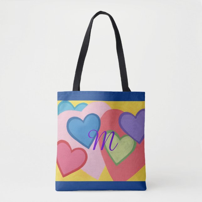 Färgfyllda lagerhearter monogram Tote bags Tygkasse (Framsida)