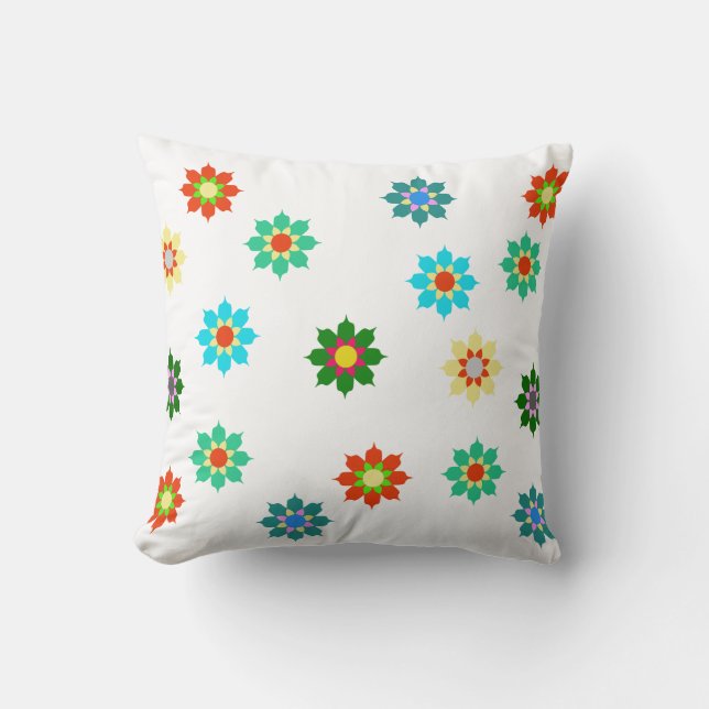 Färgfyllda ljusblommor Mönster Cushion Pillow Kudde (Framsida)