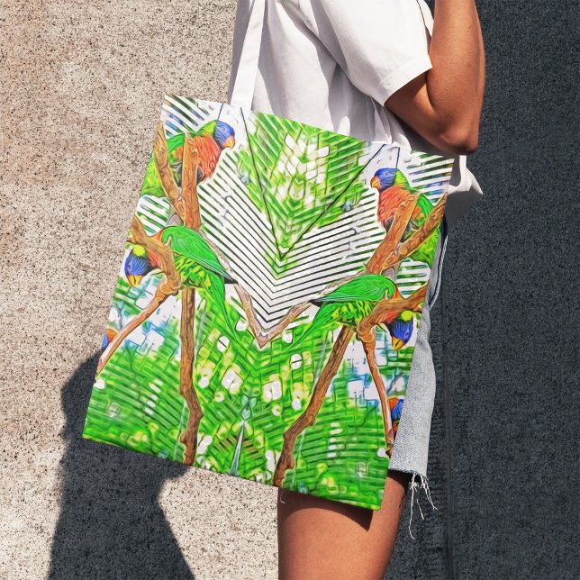 Färgfyllda Loris på gren - papegojor - målning Tygkasse (Skapare uppladdad)