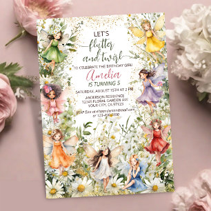 Färgfyllda magiska Pixie Fairy Blommigt Girls Birt Inbjudningar
