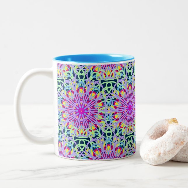 Färgfyllda Mandala Cosmic Flower Rays Två-Tonad Mugg (Med munk)