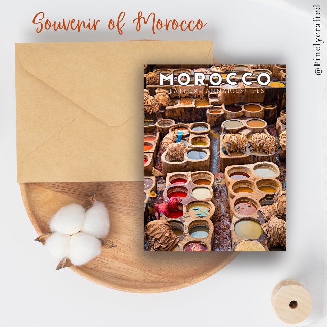 Färgfyllda marockanska Fes Medina Leather Tannerie Vykort (Skapare uppladdad)