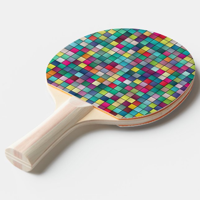 Färgfyllda mosaiska geometriska rutor mönster pingisracket (Frontvinkel)