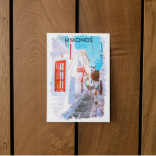 Färgfyllda Mykonos Greece Retro Travel Watercolor Vykort