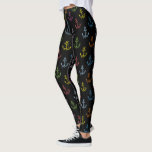 Färgfyllda Nautical Boat Anchors Mönster Leggings<br><div class="desc">Färgfulla sjöbåtankare sömlösa mönster med svart bakgrund som du kan ändra.</div>