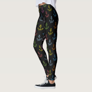 Färgfyllda Nautical Boat Anchors Mönster Leggings