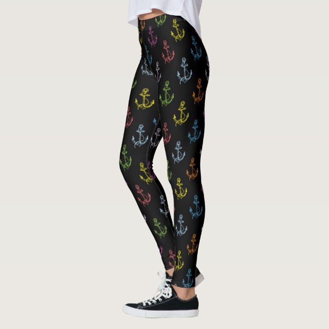 Färgfyllda Nautical Boat Anchors Mönster Leggings (Vänster)