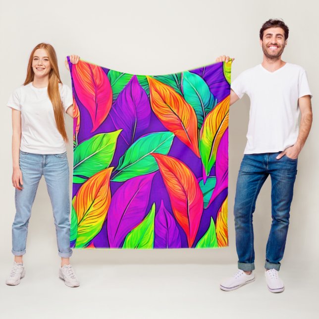 Färgfyllda Neon Etheral Löv Mönster Fleecefilt (På plats)