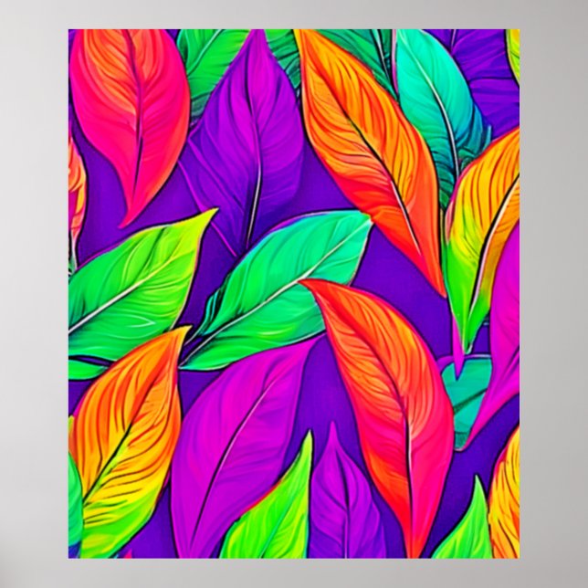 Färgfyllda Neon Etheral Löv Mönster Poster (Framsidan)