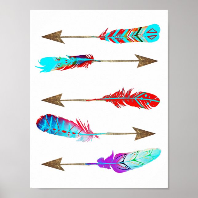 Färgfyllda Neon Rustic Bohemian Feather Arrows Poster (Framsidan)