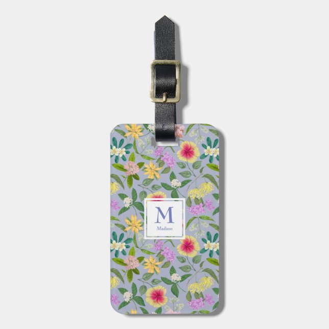 Färgfyllda, ogenomskinliga, tropiska blommor Mönst Bagagebricka (Vertikal Framsida)