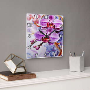 Färgfyllda Orchids i Bloom Fyrkantig Klocka